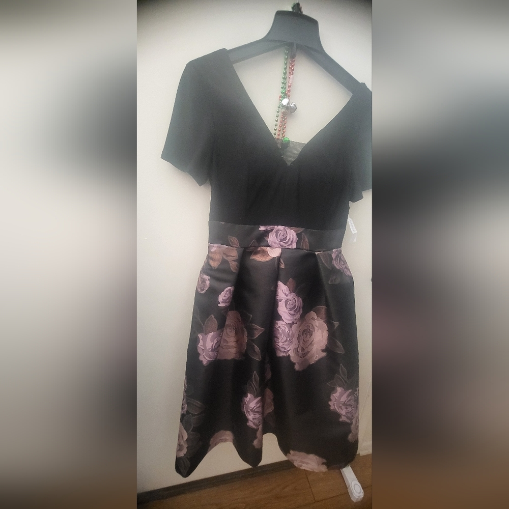 dressbarn Black and Pink Floral Midi Dress